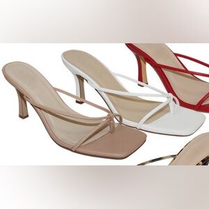 Elegant White and Tan Strappy Heels